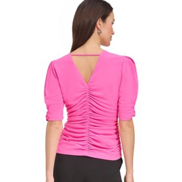 New York & Co Blue/White pinstripe Ruched Top - Picture 9 of 10